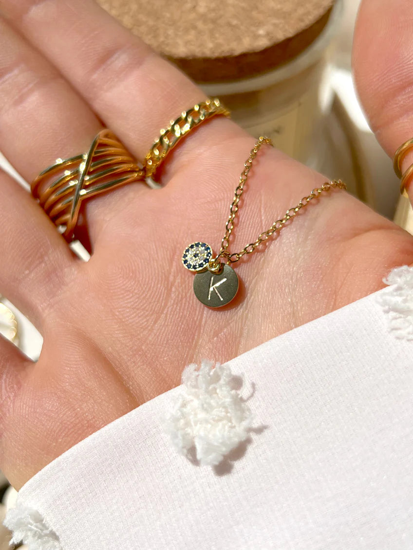Initial Pendant with Evil Eye Charm (Silver)