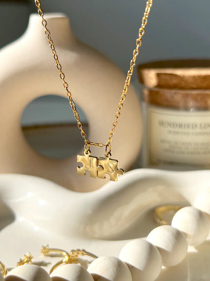 His & Her Initial Puzzle Pendant
