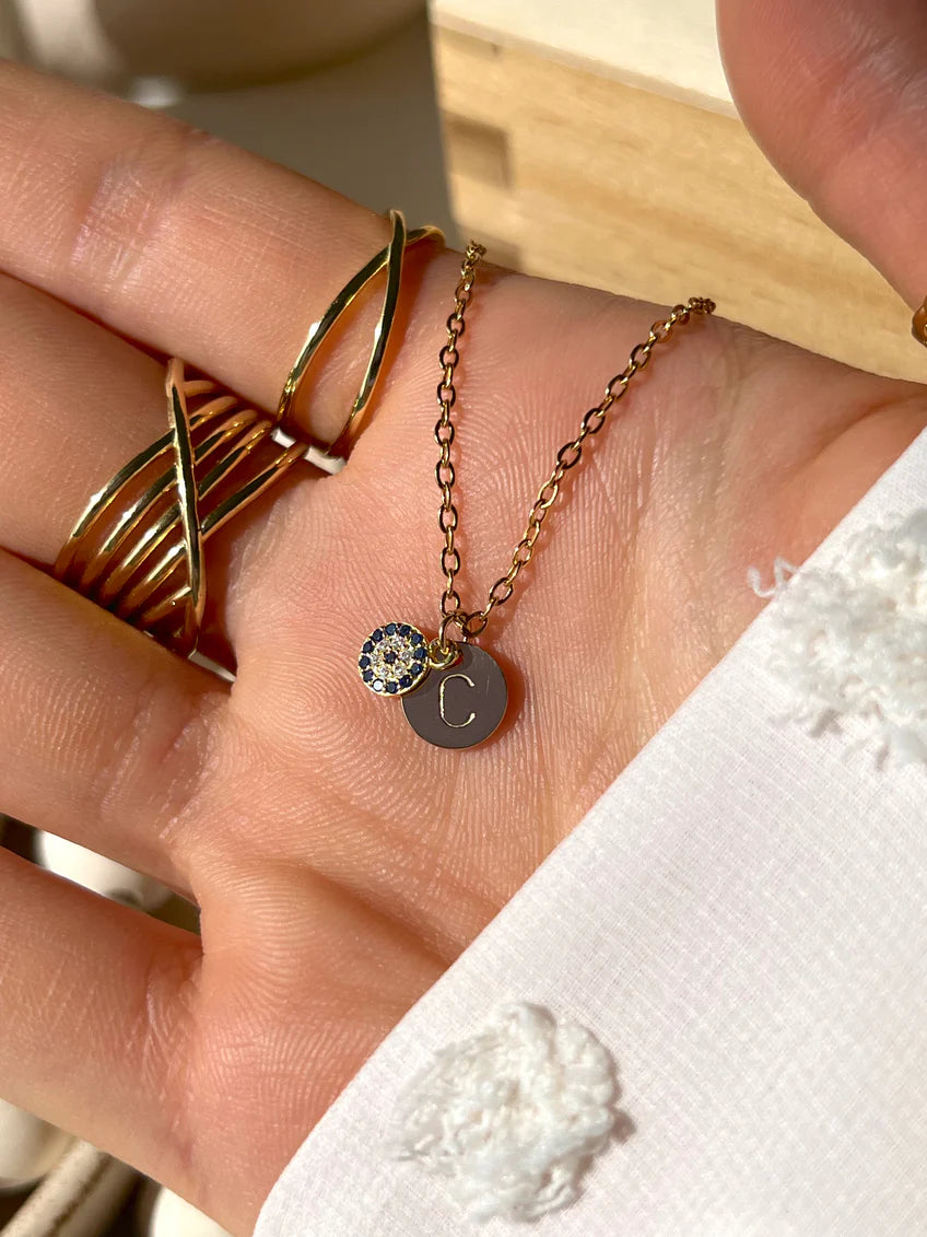 Initial Pendant with Evil Eye Charm (Silver)