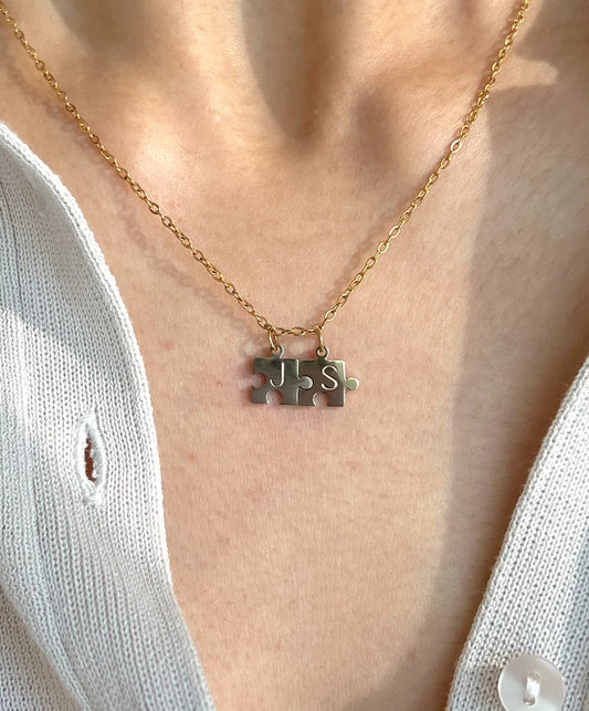 His & Her Initial Puzzle Pendant