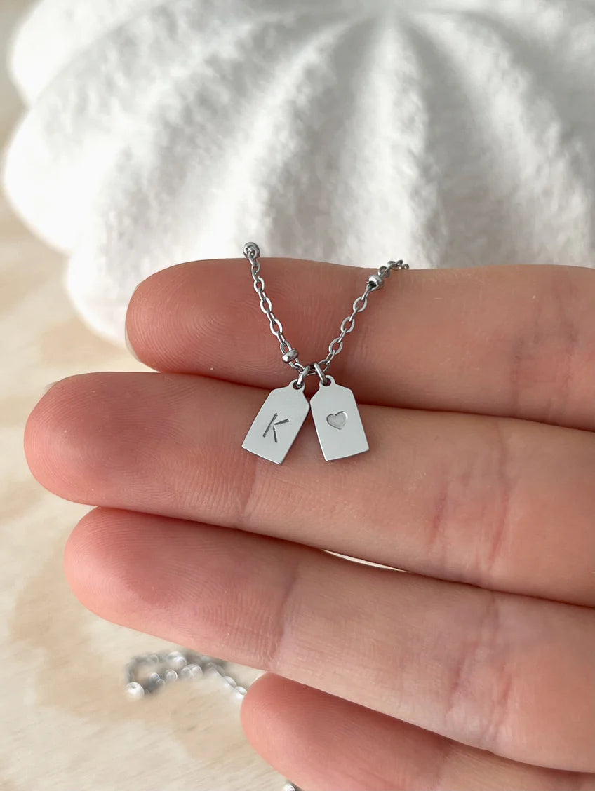 His & Her Initial Pendant with Heart