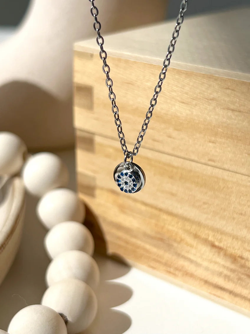Initial Pendant with Evil Eye Charm (Silver)