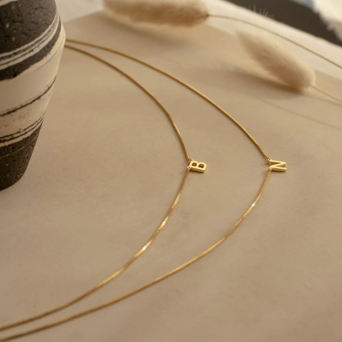 Double Initial BoxChain Necklace