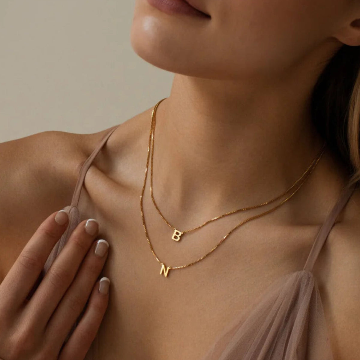 Double Initial BoxChain Necklace
